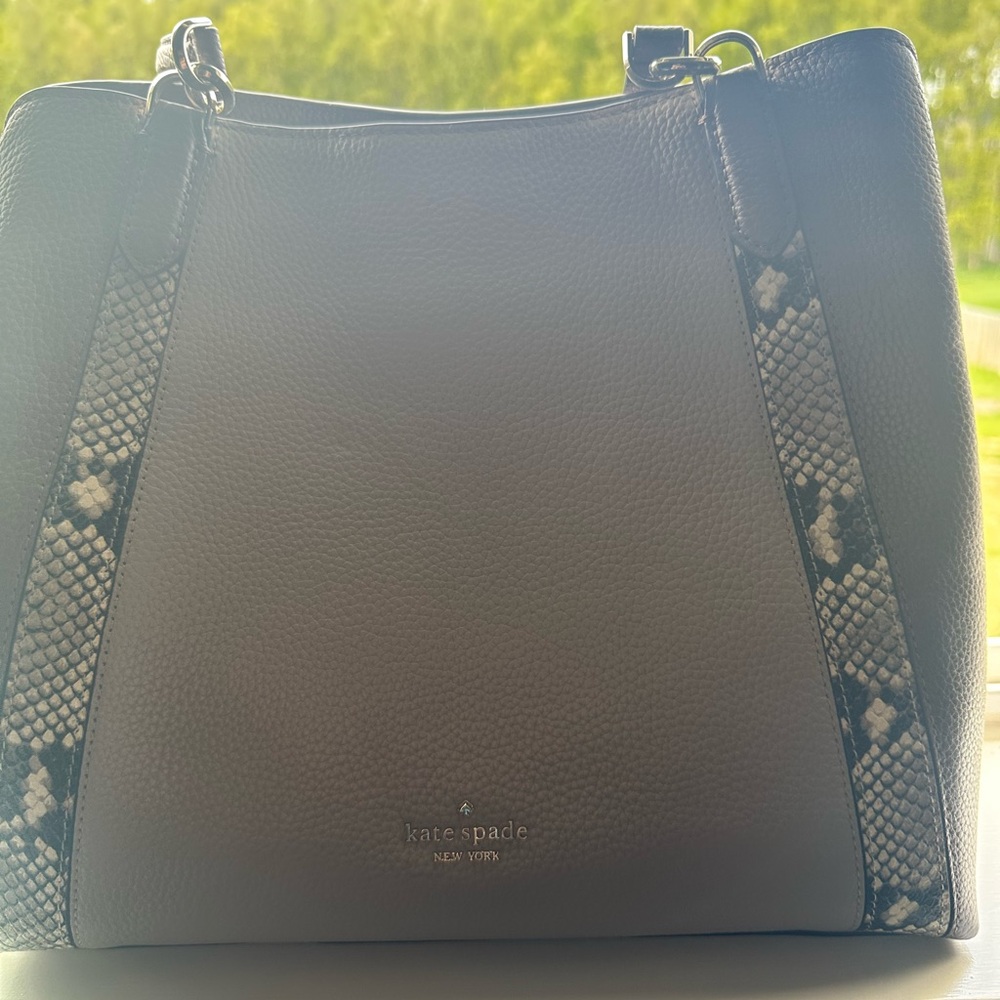 Kate Spade Black and Gray Shoulder Bag with Snakeskin Trim